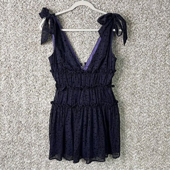 Majorelle Dress Women’s XS Emmalyn Purple/Black Velvet Stars Bow Straps V-Neck - Picture 2 of 11